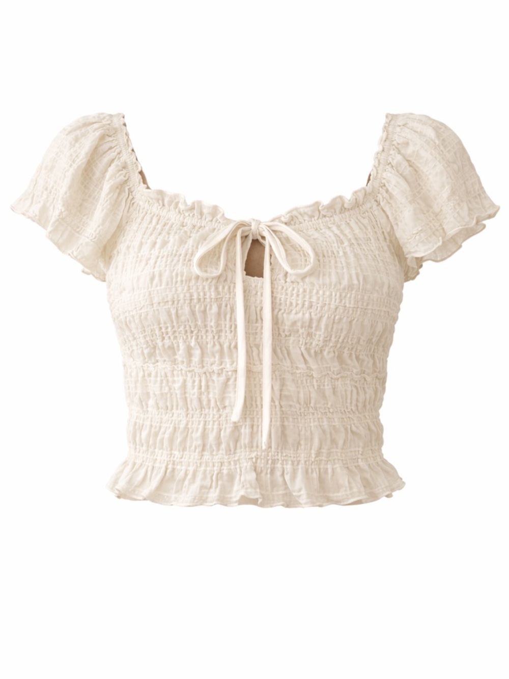 Free People Cream Ruffled Off-Shoulder Smocked Top